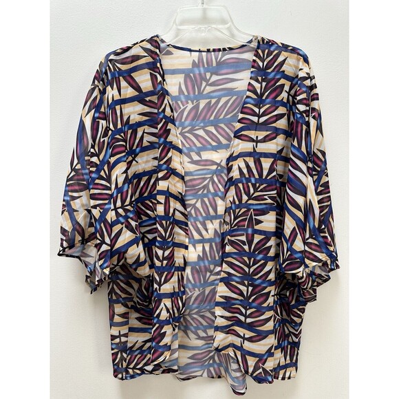 Leaf  Print Half Sleeve Kimono Cardigan Loose Cover Up - Picture 1 of 3